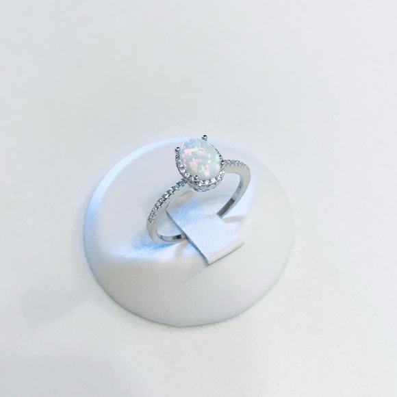 💕TOP SELLER💕 Silver White Lab Opal Ring with CZ, Silver Rings, Engagement Ring - Picture 4 of 11